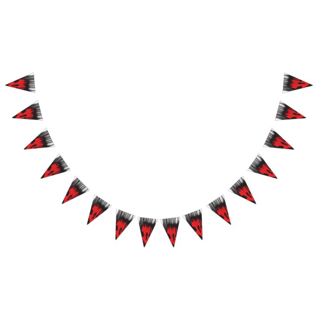 A red graphic design featuring bold geometric shap bunting flags (All)