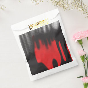 A red graphic design featuring bold geometric shap favour bag