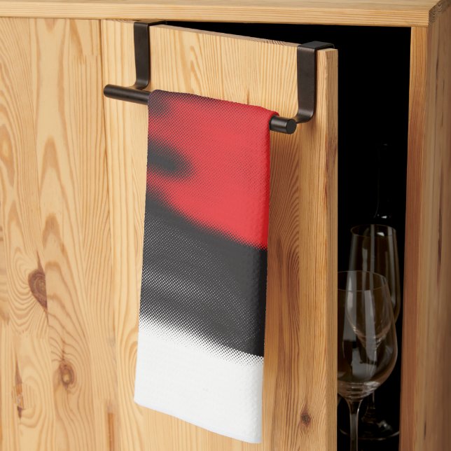 A red graphic design featuring bold geometric shap kitchen towel (Thirds Fold)