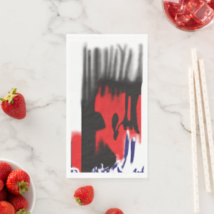 A red graphic design featuring bold geometric shap napkin