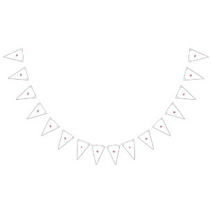 A red heart symbol created with smooth, bold lines bunting flags