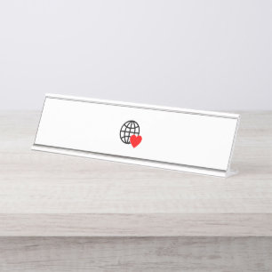 A red heart symbol created with smooth, bold lines desk name plate