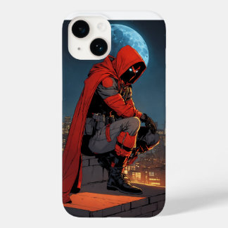 A red hooded figure crouches low on a moonlit roof Case-Mate iPhone 14 case