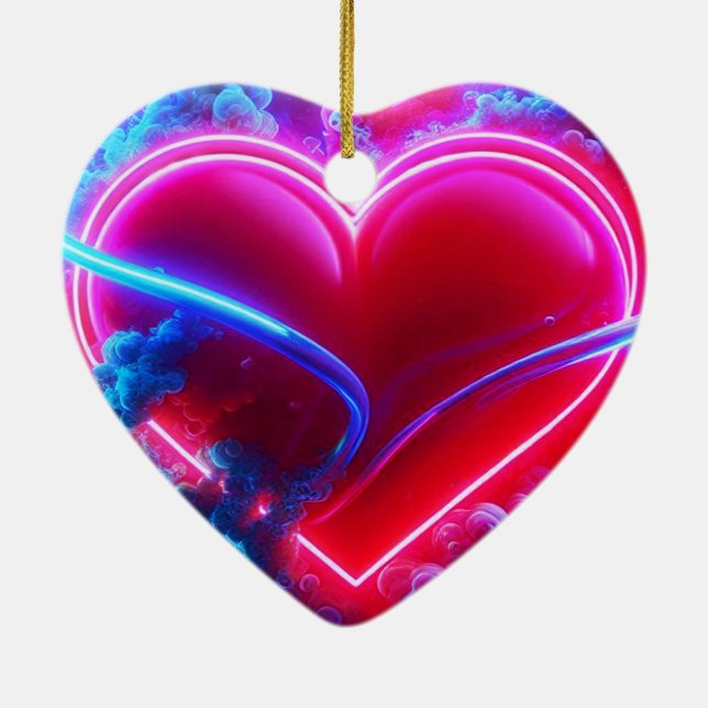 A Red Hot, Smokey Heart on a Valentines Day Tree  Ceramic Ornament (Back)