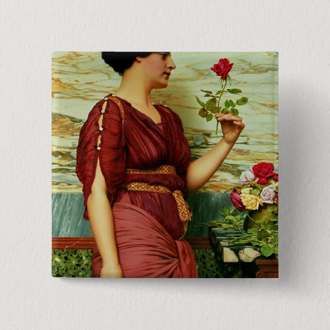 A red, red rose 2 inch square button (Front)