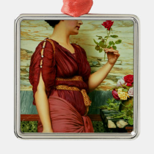 A red, red rose metal ornament