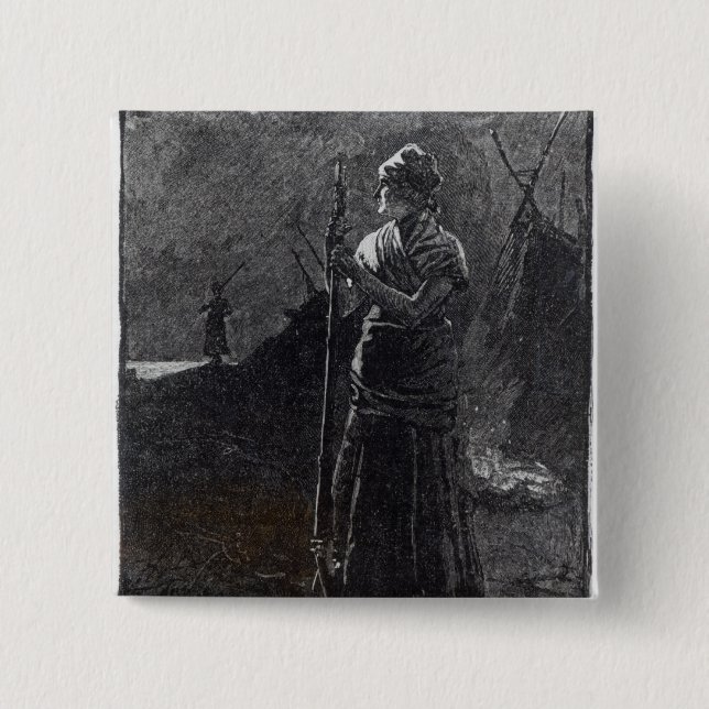 A Red River Colonist, 1878 2 Inch Square Button (Front)