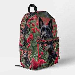 "A Red Rose for the Black Scottish Terrier" Printed Backpack