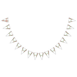 A red rose with detailed petals, depicted in a cli bunting flags