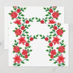 A red rose with detailed petals, depicted in a cli invitation