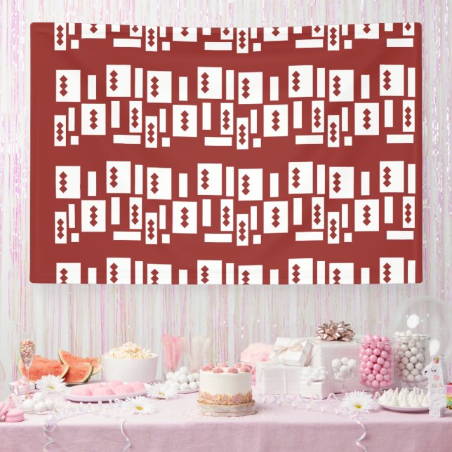 A red rug with a textured pattern is spread out on banner (Party)