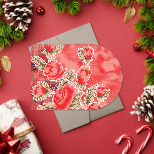 a red scarf with flowers on it acrylic invitations