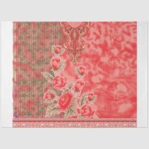 a red scarf with flowers on it tissue paper