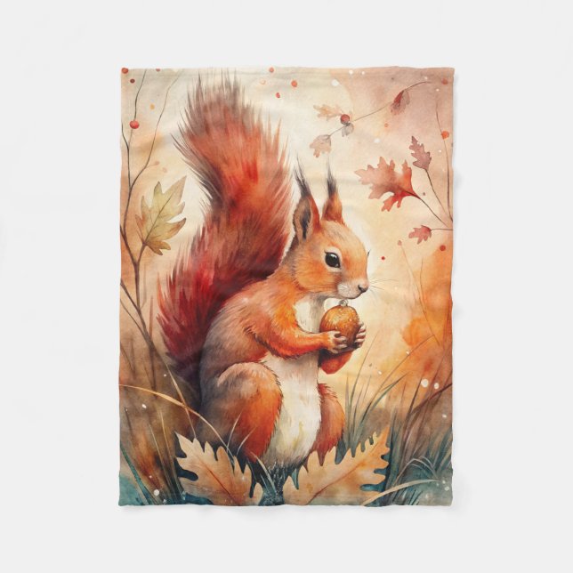 A Red Squirrel eating a nut Fleece Blanket (Front)