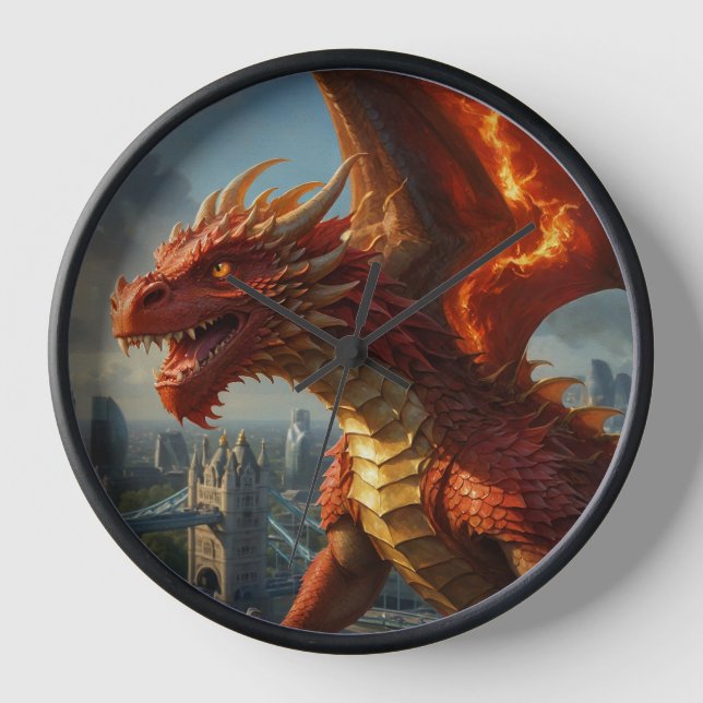 A Red Welsh Dragon Terrorizes London Clock (Front)