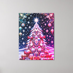 A Red White + Blue Christmas Tree Under a Dark Sky Canvas Print
