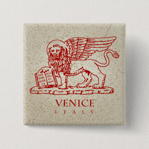 A Red Winged Lion of Venice 2 Inch Square Button
