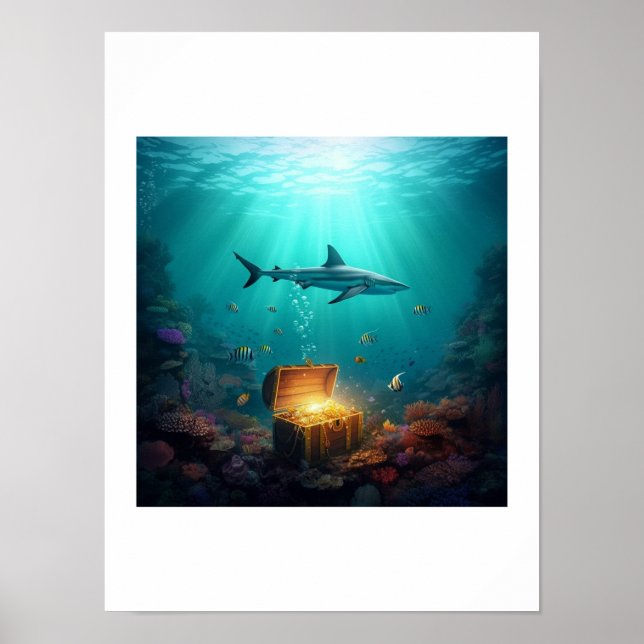 A reef shark guarding a treasure poster (Front)
