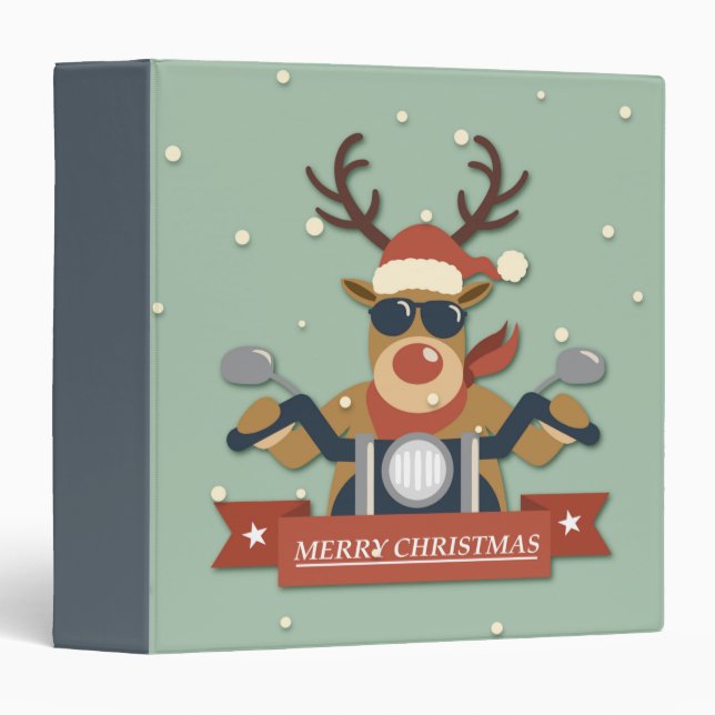 A reindeer sunglasses riding motorcycle binder (Front/Spine)
