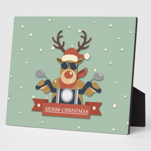 A reindeer sunglasses riding motorcycle plaque (Side)