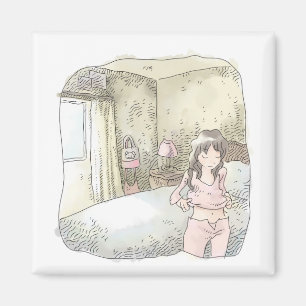 a relaxed woman's illustration of dressing up in a magnet