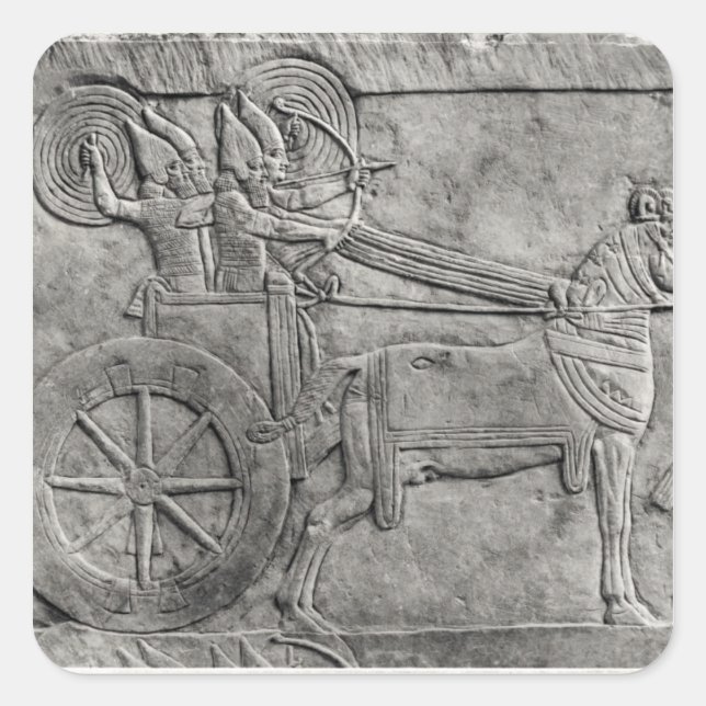 A relief depicting the Assyrian army in battle Square Sticker (Front)