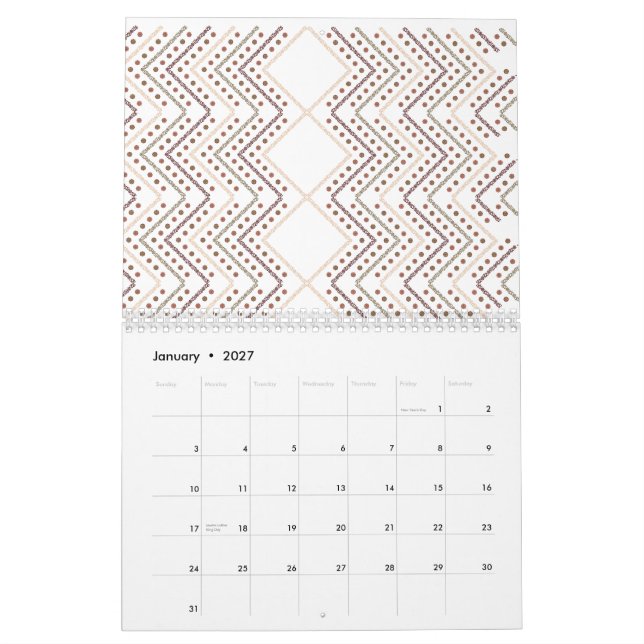 A repeating geometric pattern with diamond shapes  calendar (Jan 2027)