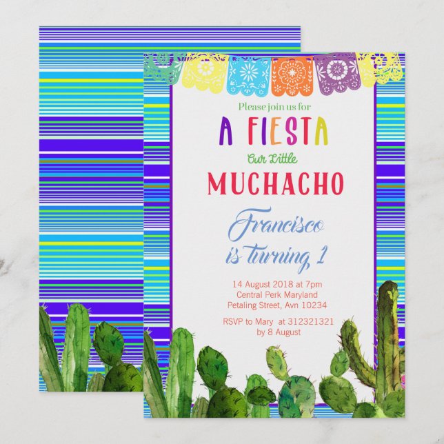 Ă?res invitations d'anniversaire de Mexicain (Devant / Derrière)