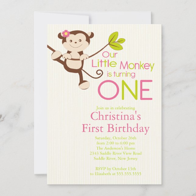 Ă?res invitations de fête d'anniversaire de singe (Devant)