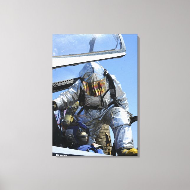 A rescue drill is performed on the flight deck canvas print (Front)