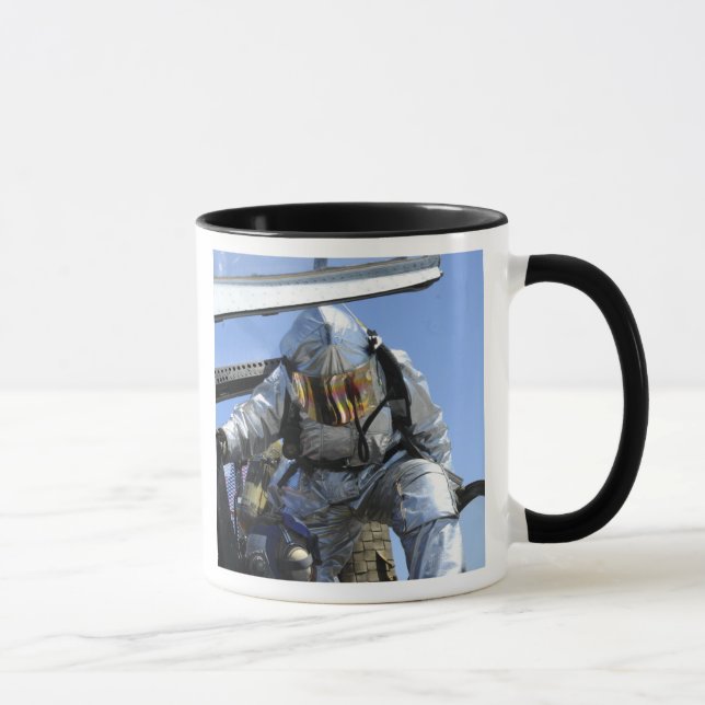 A rescue drill is performed on the flight deck mug (Right)