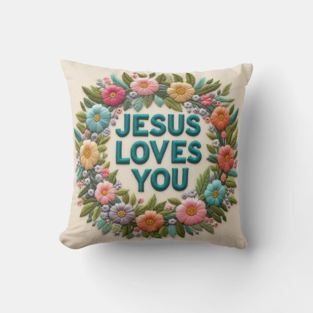 A Resonating Reality in Your Home: JESUS LOVES YOU Throw Pillow (Front)