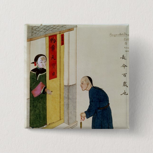 A Respectable Man Begging for Coins 2 Inch Square Button (Front)