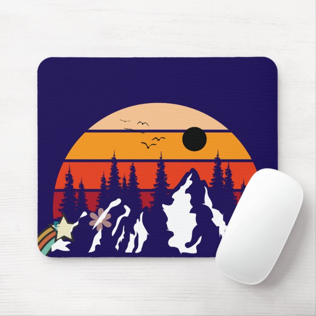 A Retro Adventure mountain Mouse Pad (With Mouse)