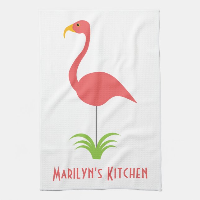 A Retro Pink Flamingo for the Kitchen Towel (Vertical)