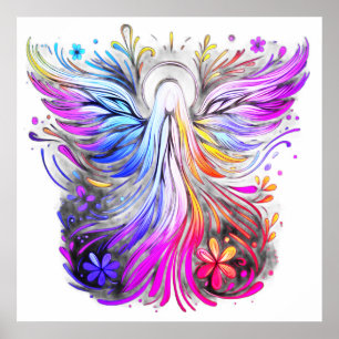 A Retro Style Pastel Coloured Angel Wall Poster