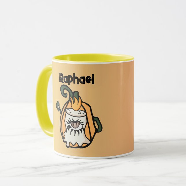A Retro Wood's Pumpkin's Spooky Eye Mug (Front Left)