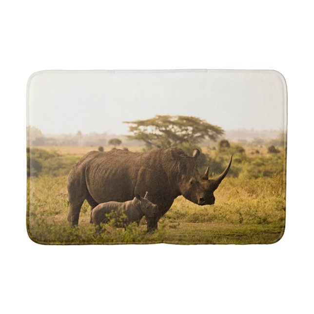 A Rhino with her baby Bath Mat (Front)