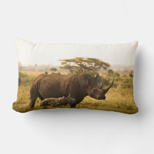 A Rhino with her baby Lumbar Pillow