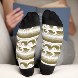 A richly coloured rug features a symmetrical geome socks