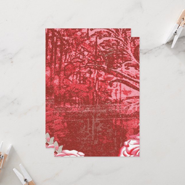 A richly patterned textile featuring vibrant red h invitation (Front/Back In Situ)