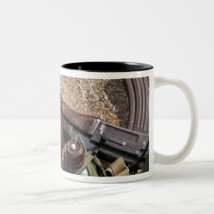 A rifle, military cover and canteen Two-Tone coffee mug