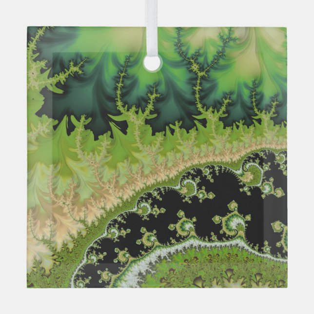 A River in the Green Forest Fractal Landscape Art Glass Ornament (Front)