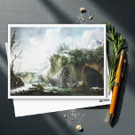 A river landscape in winter, Francesco Foschi  Postcard<br><div class="desc">The present composition is very characteristic to Francesco Foschi. Careful observation of nature. Typically, the present capriccio is constructed in a series of irregular, projecting forms that rise high into the sky, and the tiny figures provide a sense of the scale of the overwhelming, natural setting, nethertheless conveying a sense...</div>