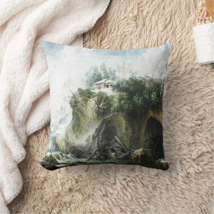 A river landscape in winter, Francesco Foschi  Throw Pillow