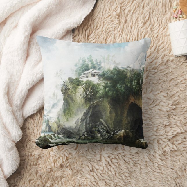 A river landscape in winter, Francesco Foschi  Throw Pillow (Blanket)