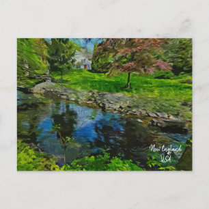 A River runs Through it. New England USA Postcard