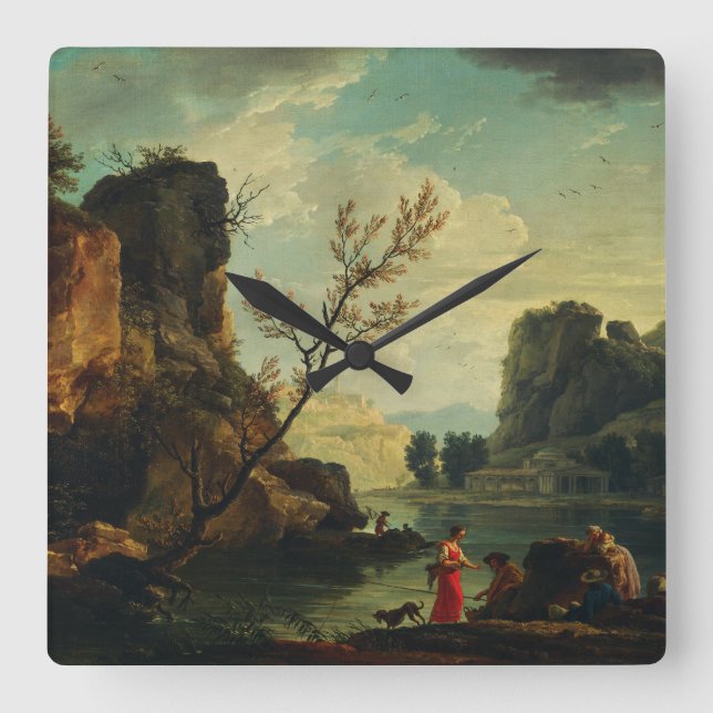 A River with Fishermen by Joseph Vernet  Square Wall Clock (Front)