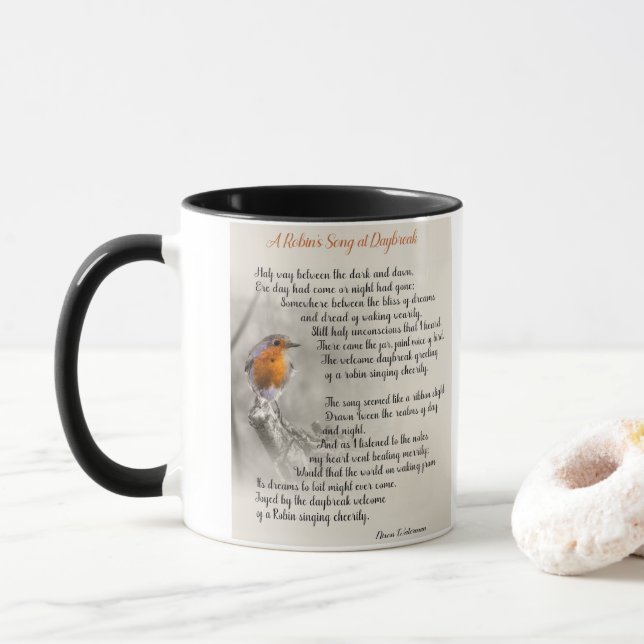 A Robin’s Song at Daybreak - Poem of N. Waterman Mug (With Donut)