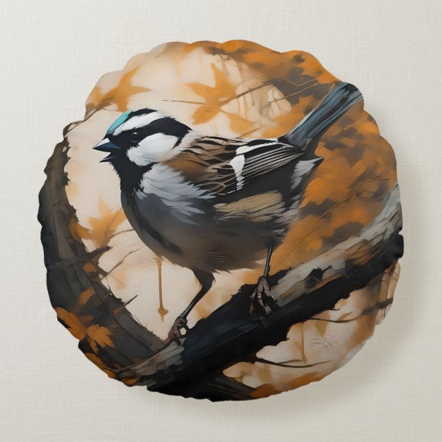 A Robin's Serenade in the Canopy, Round Pillow (Front)